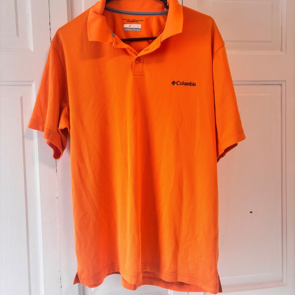 Columbia Men's Orange Omni-Shade Sun Protection‎ Polo Shirt Size L Sporty Preppy